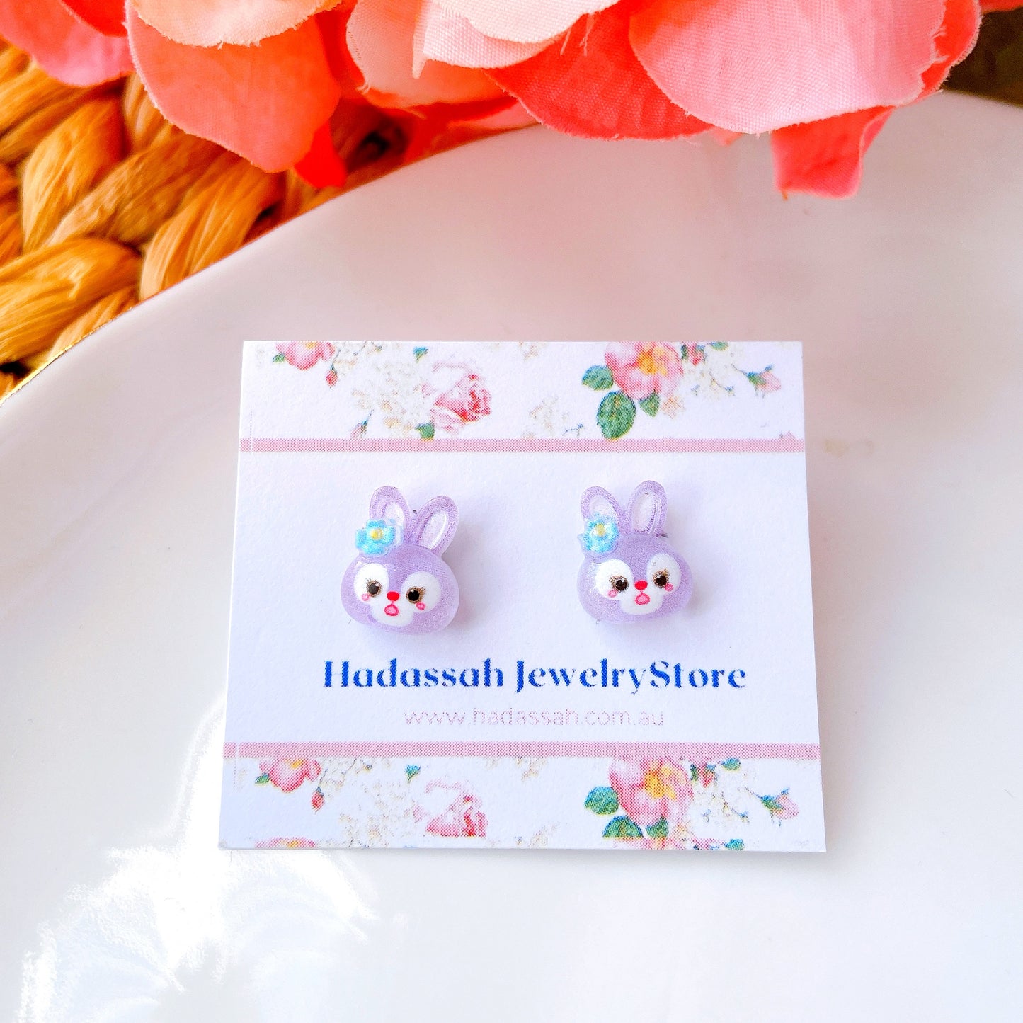 Green Cat Duffy and Friends Inspired Glitter Crystal Jelly Hypoallergenic Stud Earrings