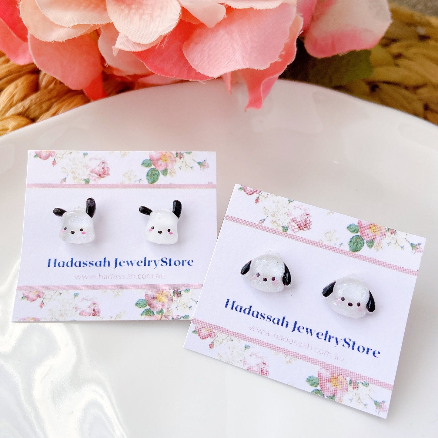 Upright-ear Pochacco Dog Glitter Crystal Jelly Hypoallergenic Stud Earrings