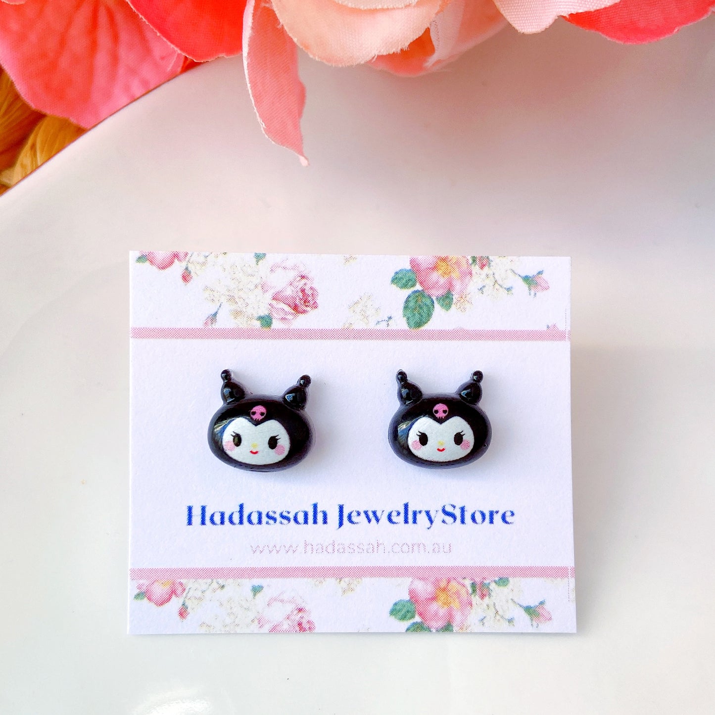 Black Kunomi Glitter Crystal Jelly Hypoallergenic Stud Earrings