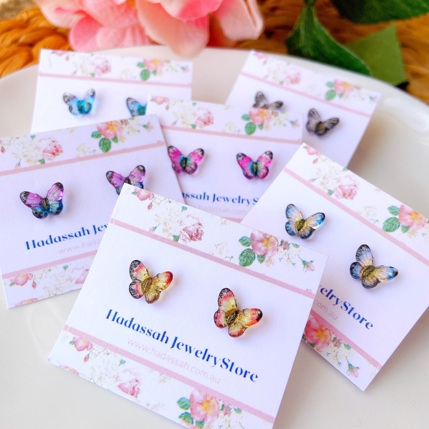 Black and Yellow Tiny Butterfly Hypoallergenic Stud Earrings