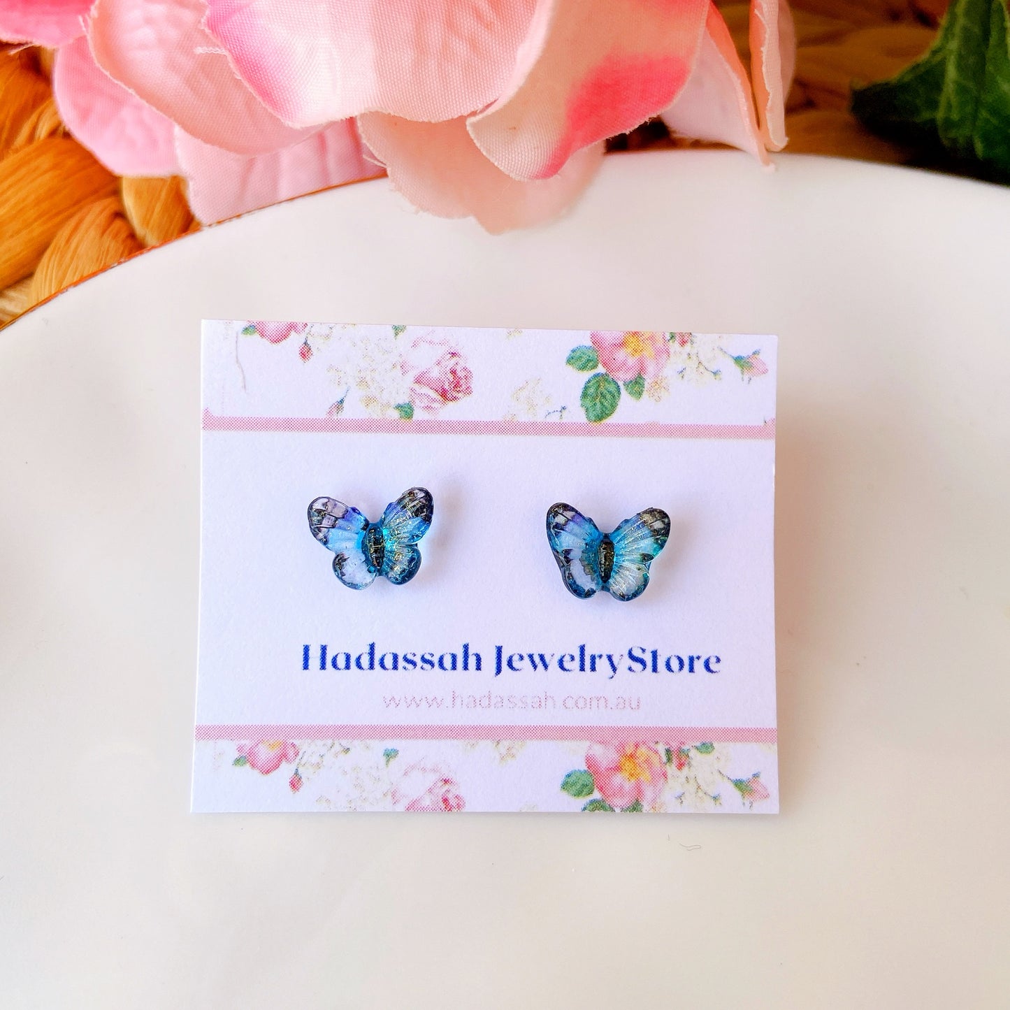 Black and Yellow Tiny Butterfly Hypoallergenic Stud Earrings