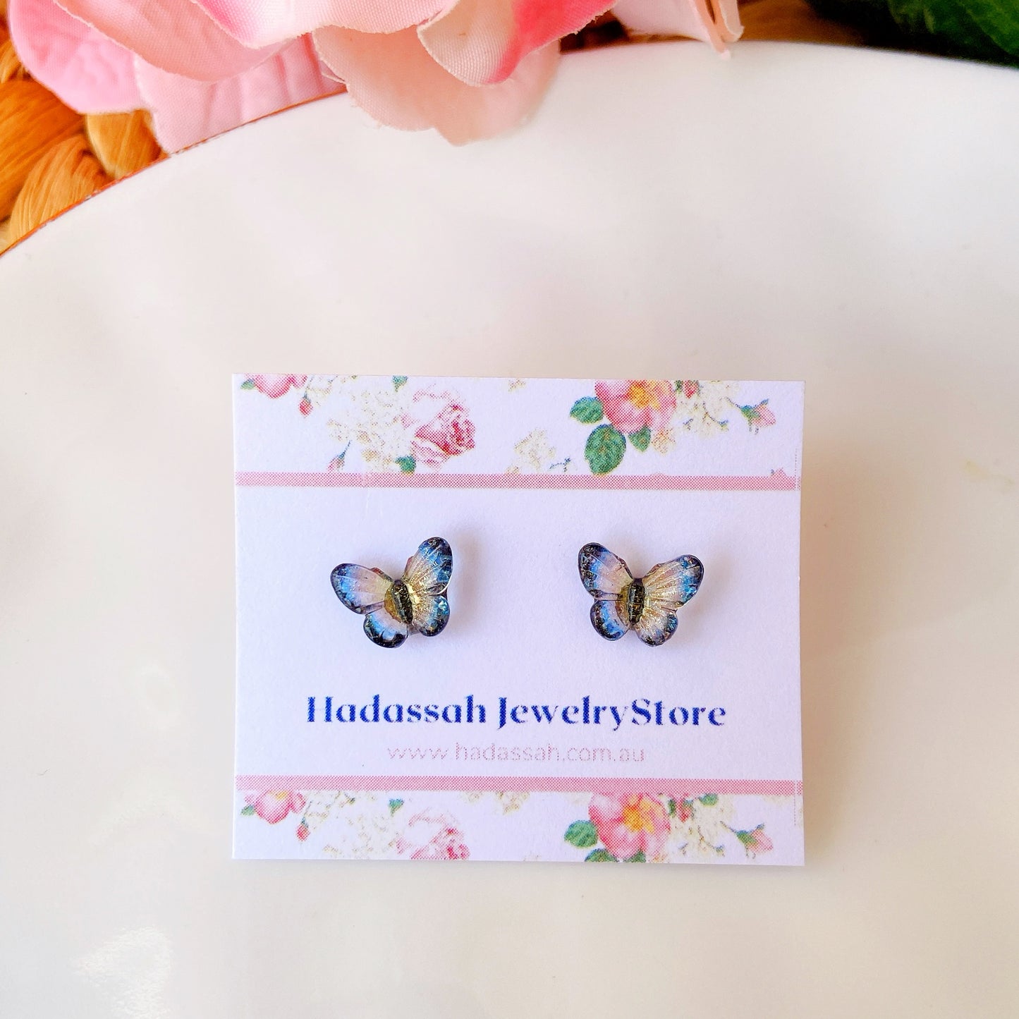 Black and Yellow Tiny Butterfly Hypoallergenic Stud Earrings