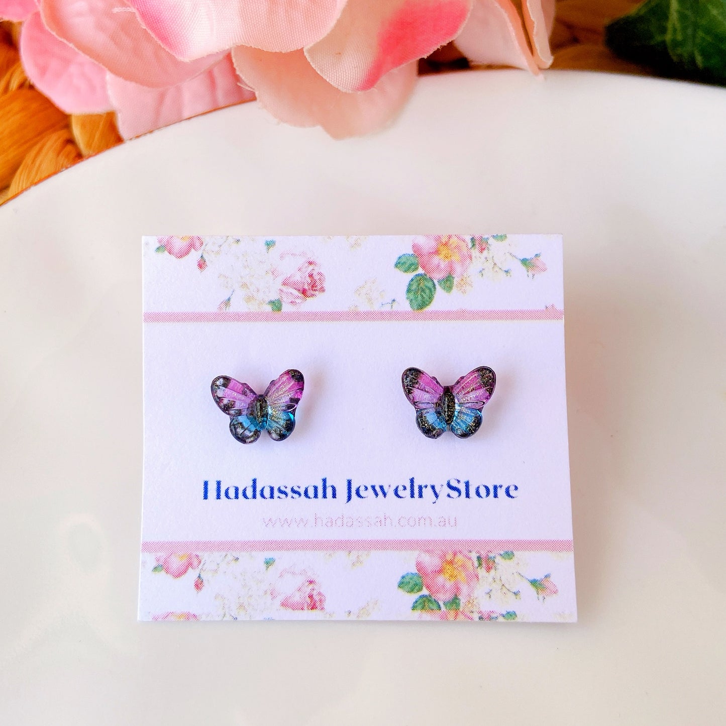 Black and Yellow Tiny Butterfly Hypoallergenic Stud Earrings