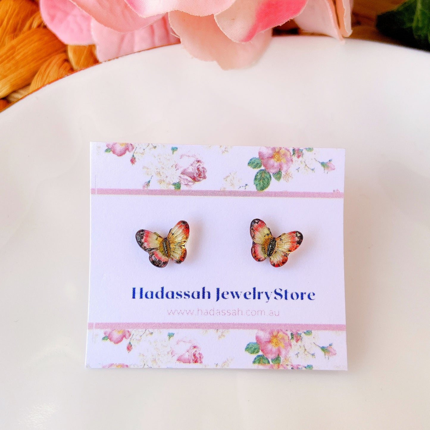 Black and Yellow Tiny Butterfly Hypoallergenic Stud Earrings