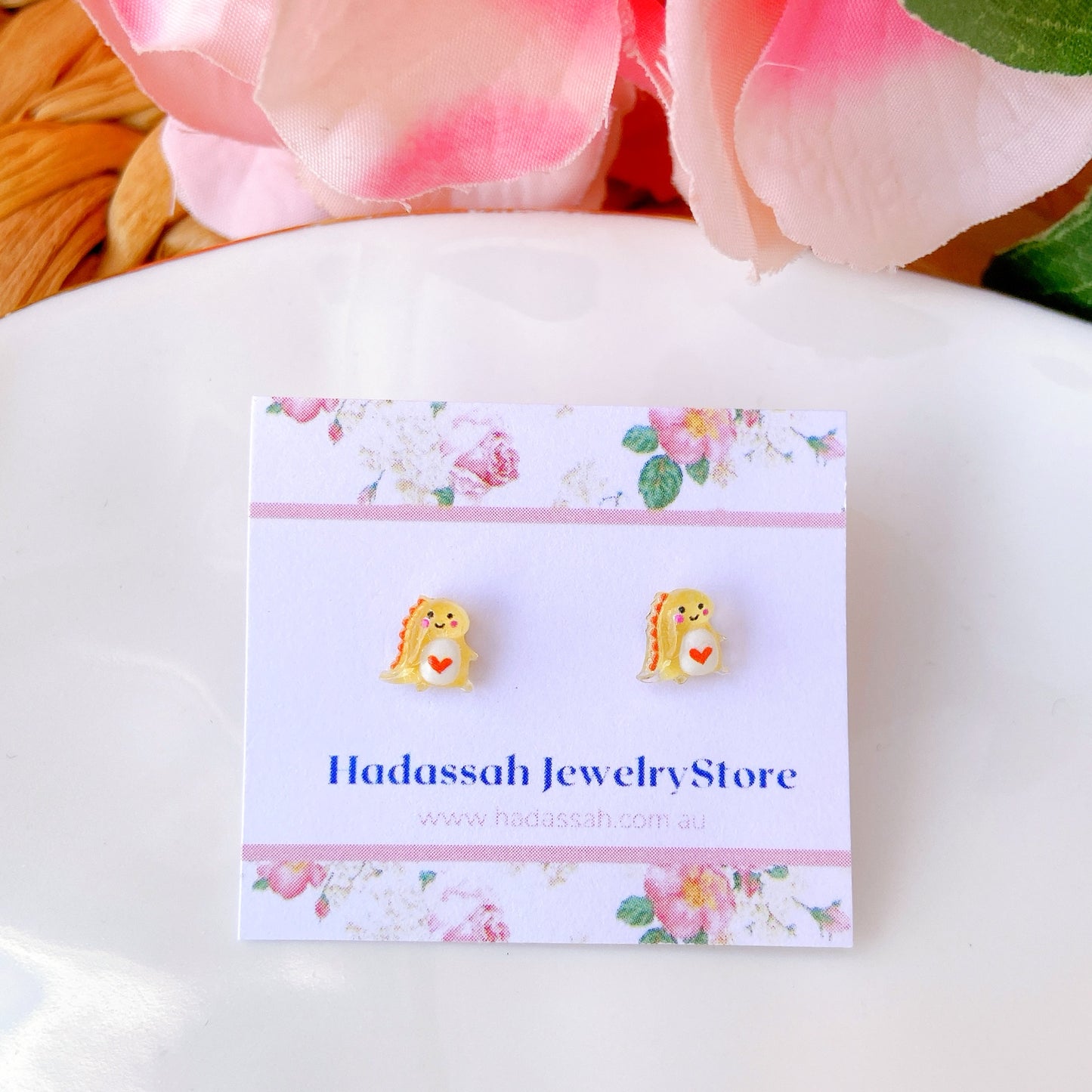 Yellow Tiny Dinosaur Hypoallergenic Stud Earrings