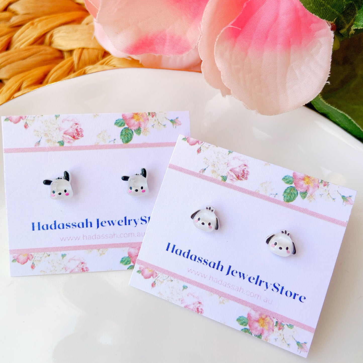 Mini Pochacco Dog Inspired Hypoallergenic Stud Earrings