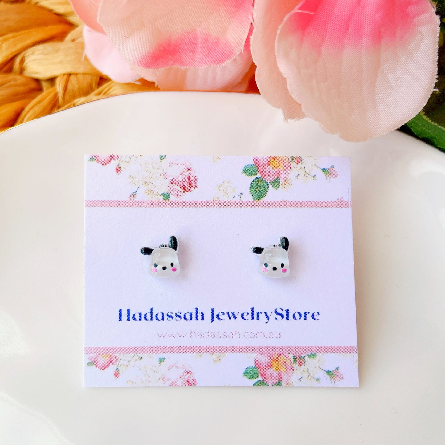 Mini Pochacco Dog Inspired Hypoallergenic Stud Earrings