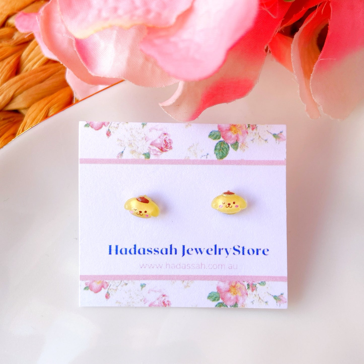 Tiny Pink Bow Cinnamoroll Dog Hypoallergenic Stud Earrings