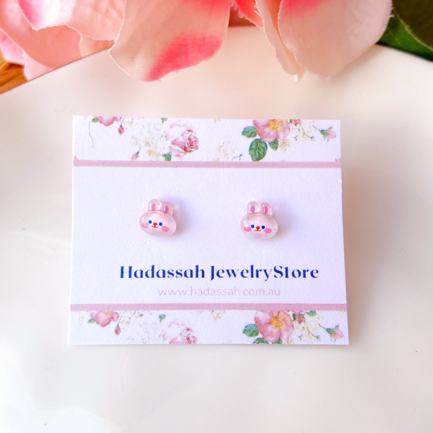 Tiny Bunny Rabbit Crystal Jelly Hypoallergenic Stud Earrings