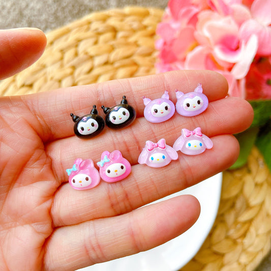 Deep Pink Glitter Crystal Jelly My Melody Inspired Hypoallergenic Stud Earrings