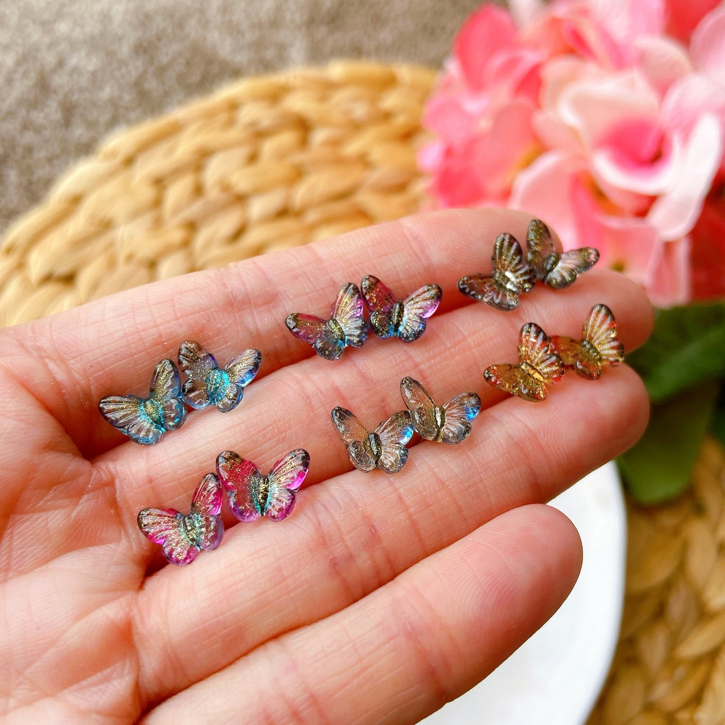 Black and Yellow Tiny Butterfly Hypoallergenic Stud Earrings