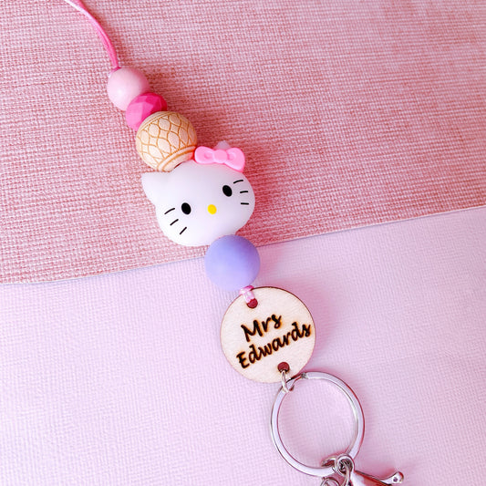 Adorable Kitty Cat Personalized Teacher Lanyard