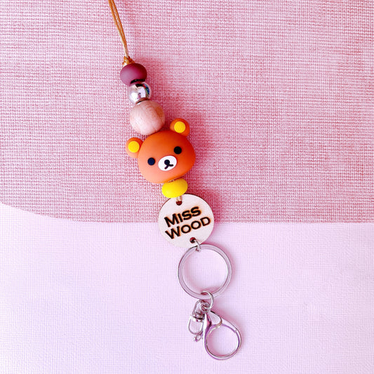 Rilakkuma Bear Inspired Name Personalized Teacher ID Key Lanyard
