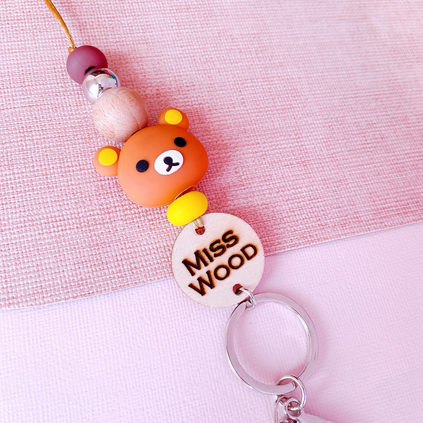 Rilakkuma Bear Inspired Name Personalized Teacher ID Key Lanyard