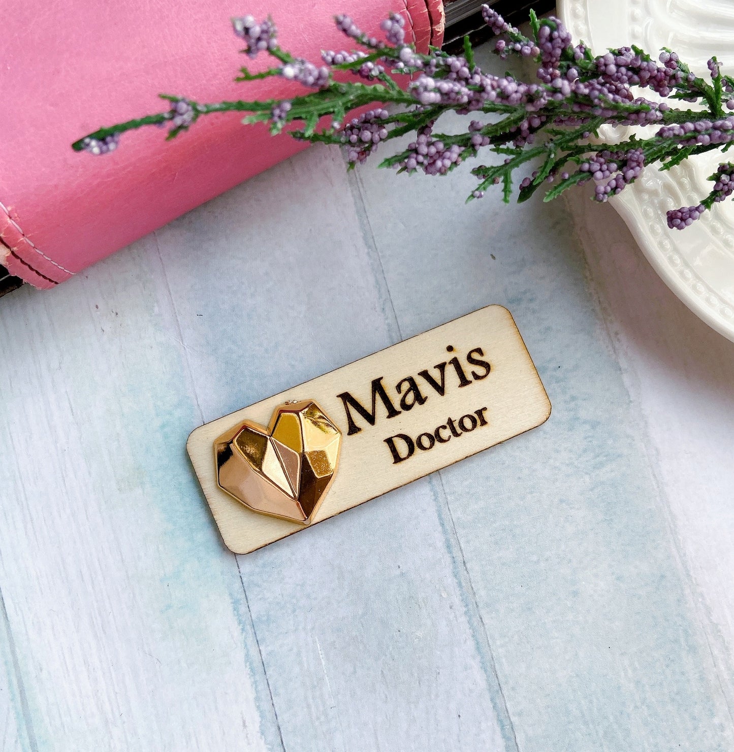 3D Metallic Golden Diamond Heart Personalized Name Tag