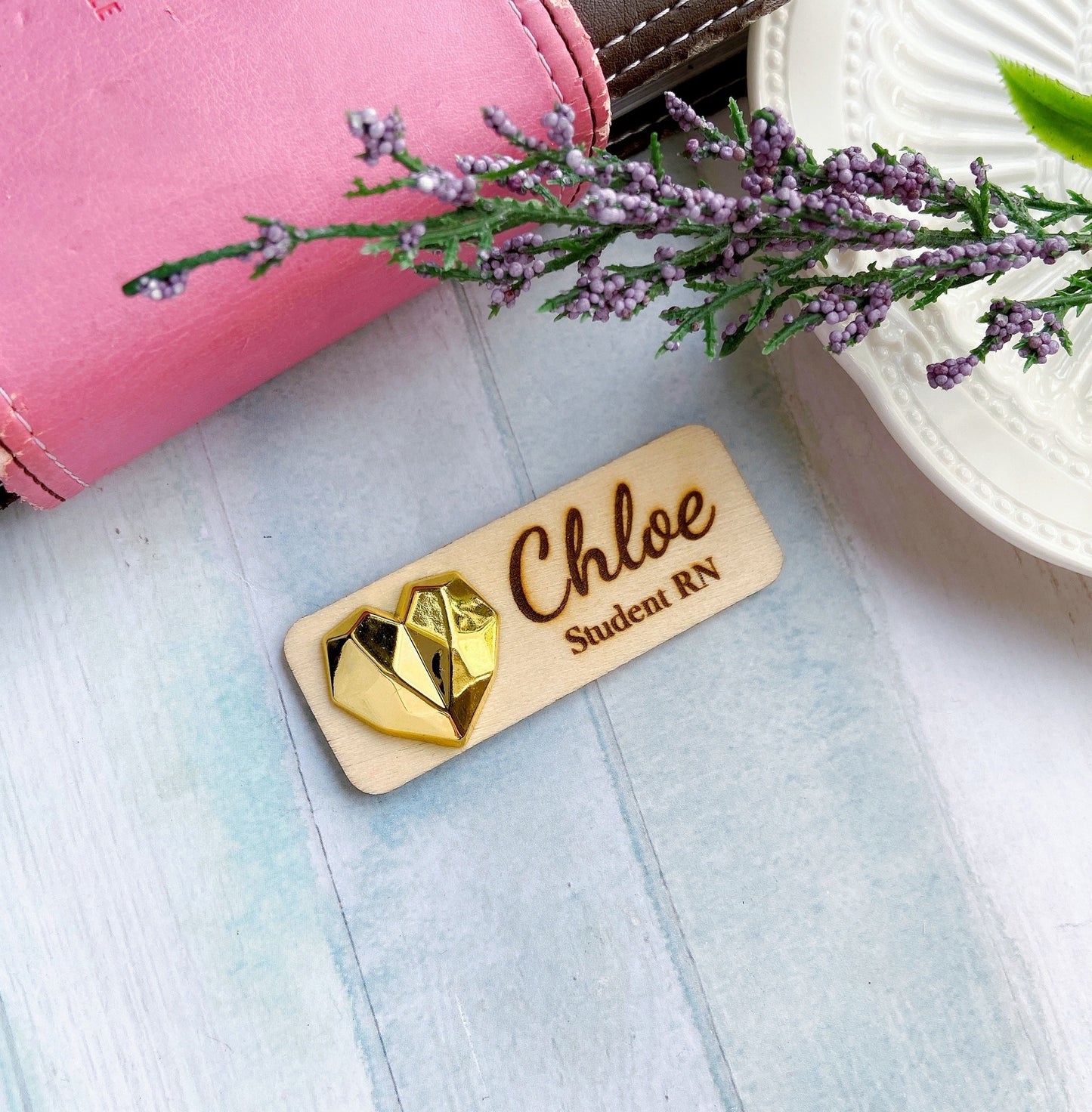 3D Metallic Golden Diamond Heart Personalized Name Tag