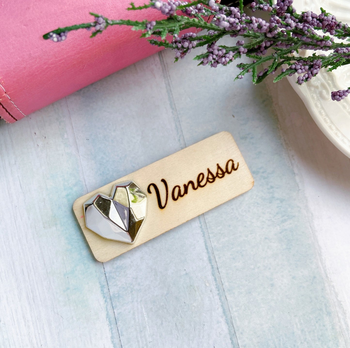 3D Metallic Golden Diamond Heart Personalized Name Tag