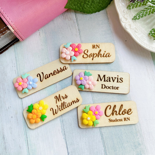 3D Blue and Pink Flower Bouquet Personalised Name Tag