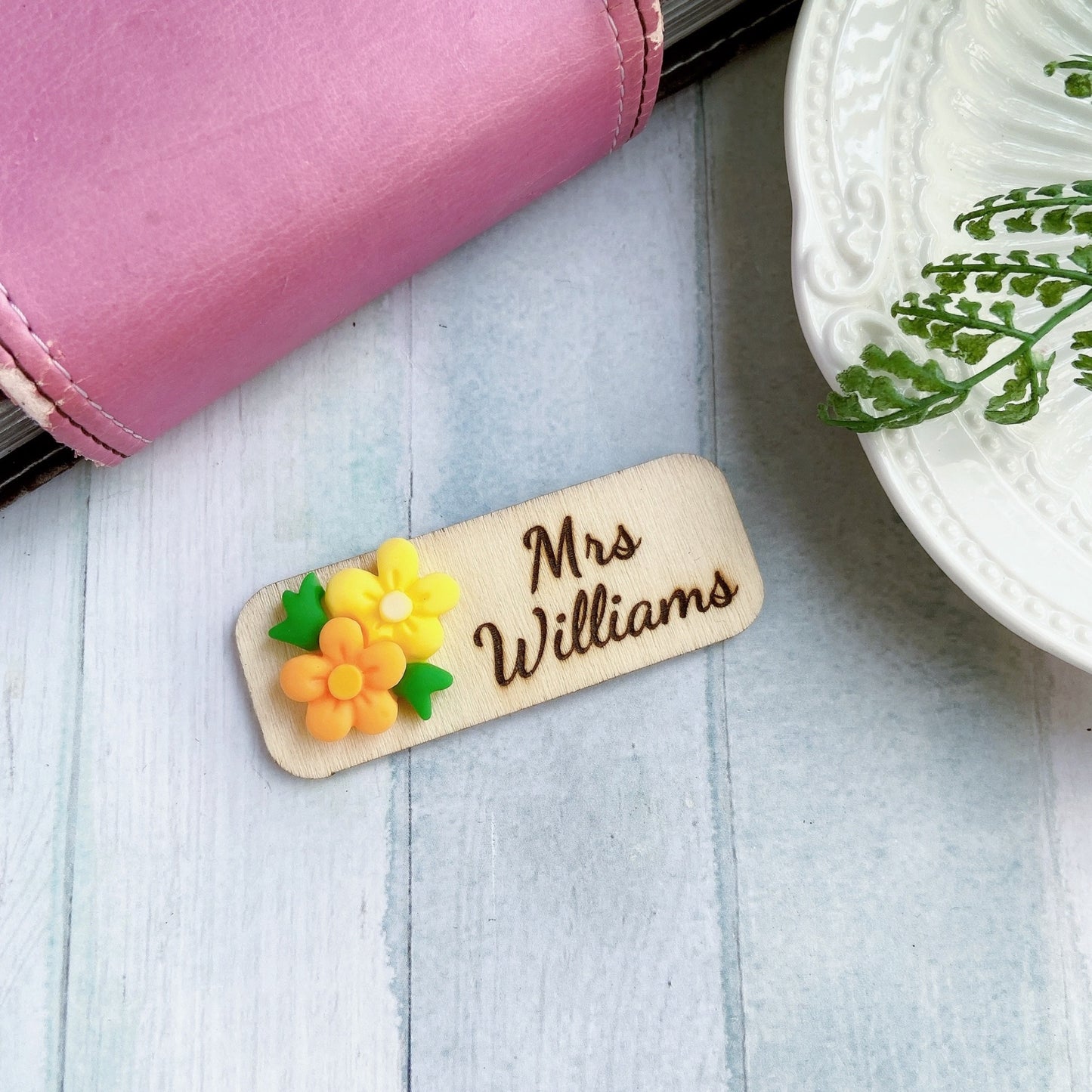 3D Blue and Pink Flower Bouquet Personalised Name Tag