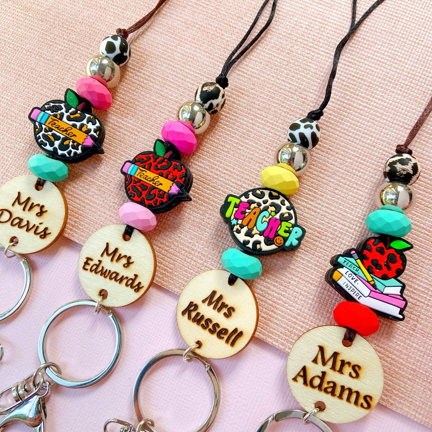 Leopard Print Apple Personalized Name Teacher ID Key Teacher Lanyard