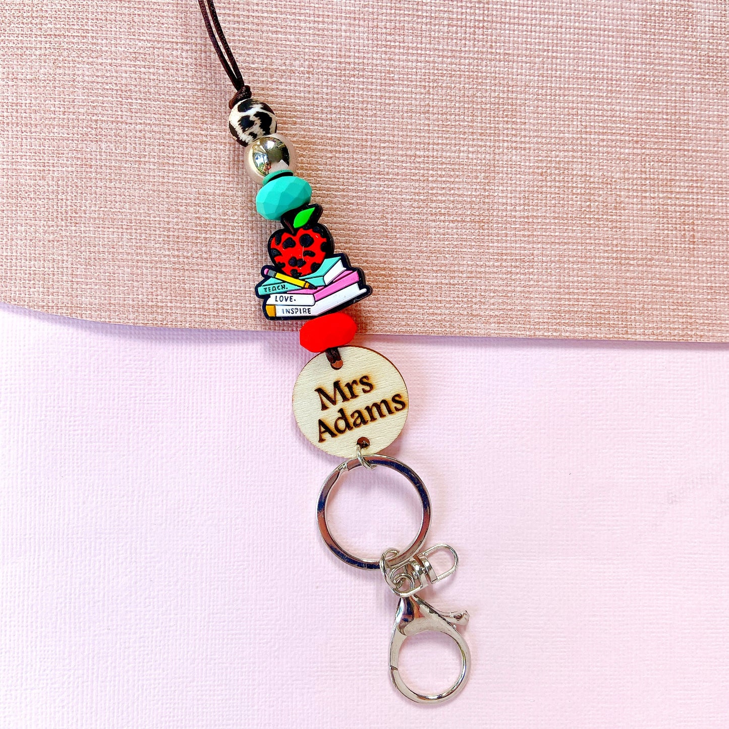 Leopard Print Apple Personalized Name Teacher ID Key Teacher Lanyard