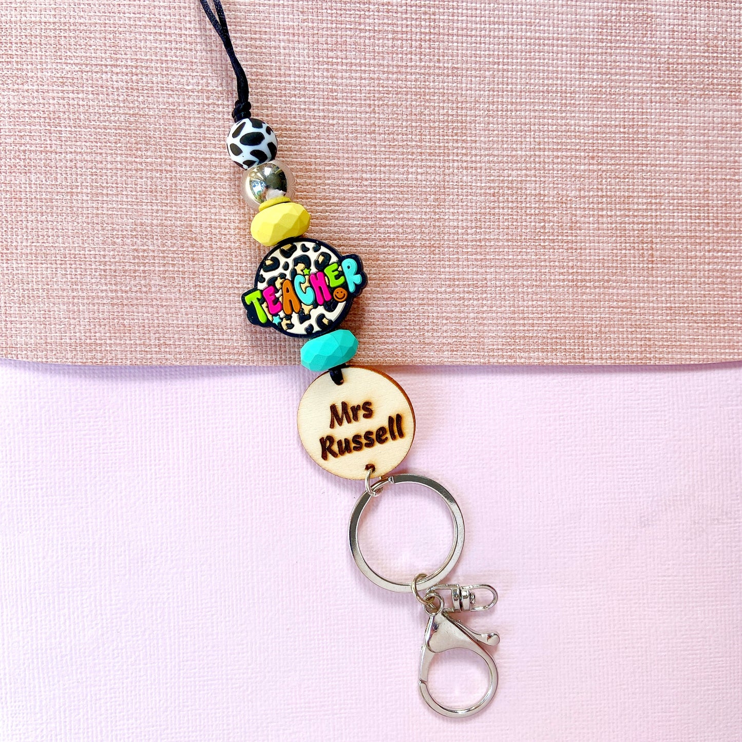 Leopard Print Apple Personalized Name Teacher ID Key Teacher Lanyard