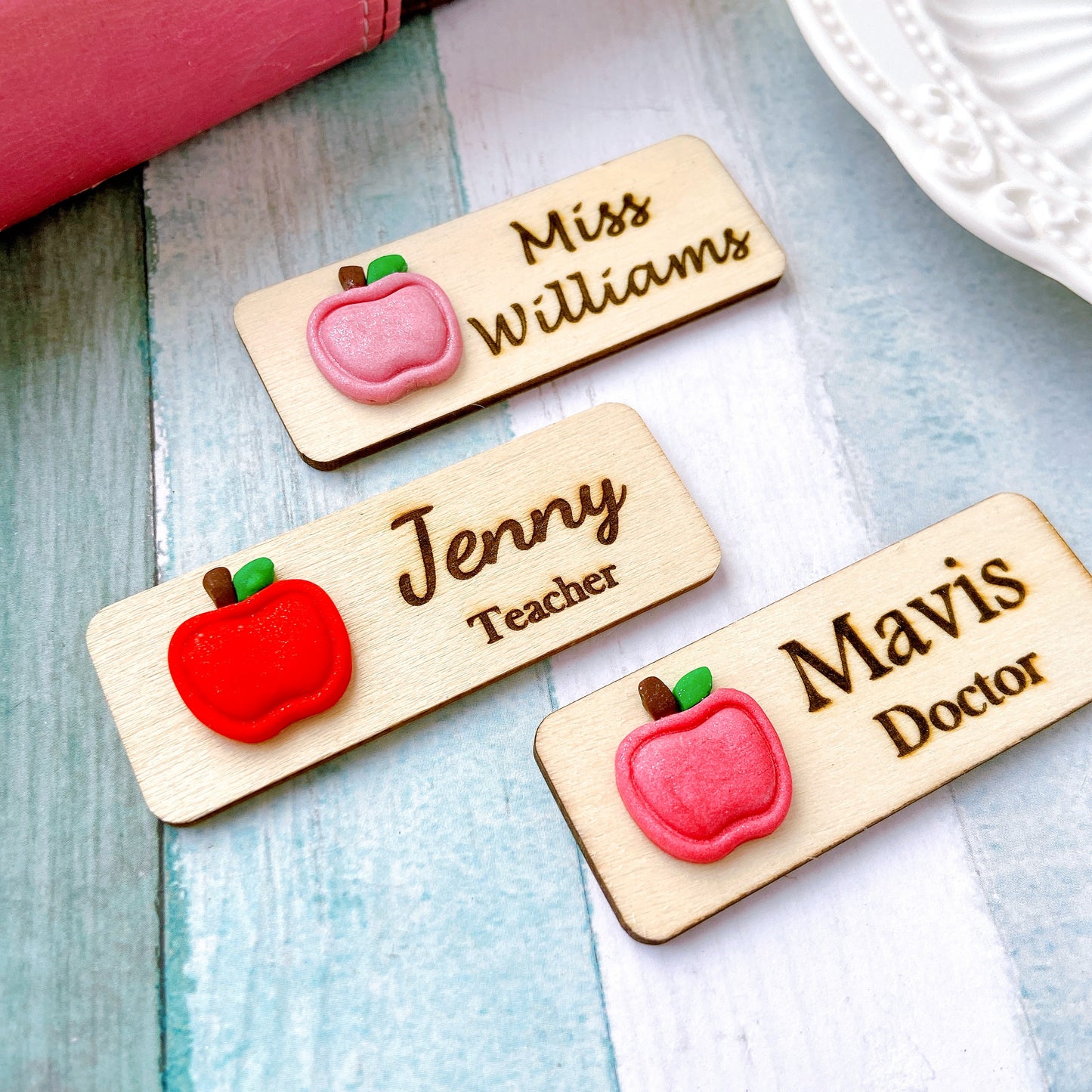 Handmade 3D Red Apple Teacher Personalised Name Tag