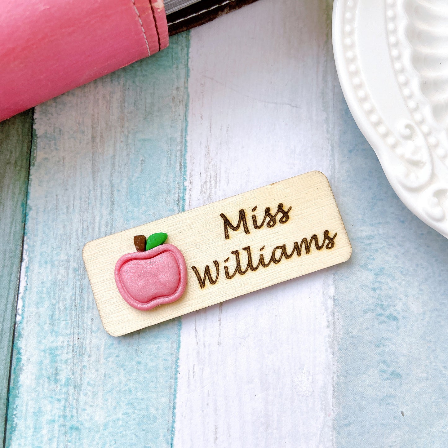 Handmade 3D Red Apple Teacher Personalised Name Tag