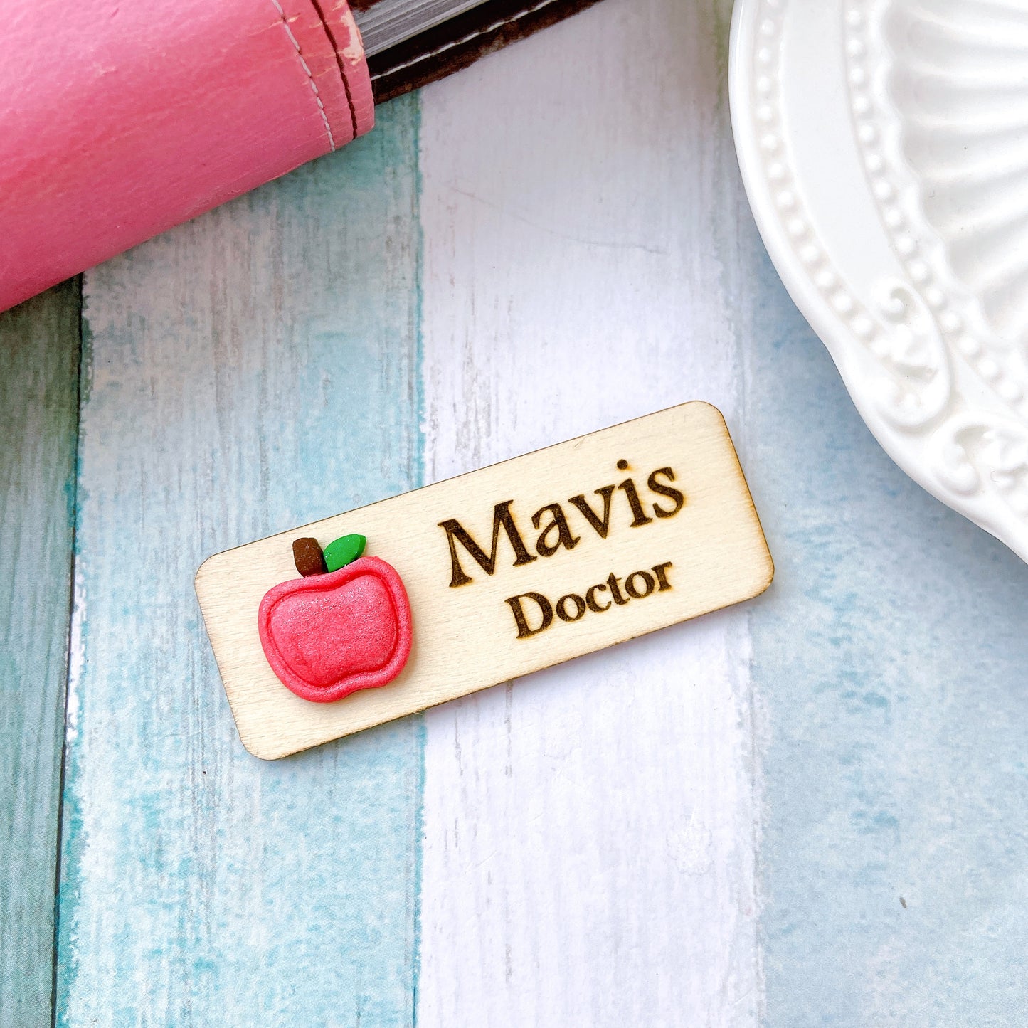 Handmade 3D Red Apple Teacher Personalised Name Tag