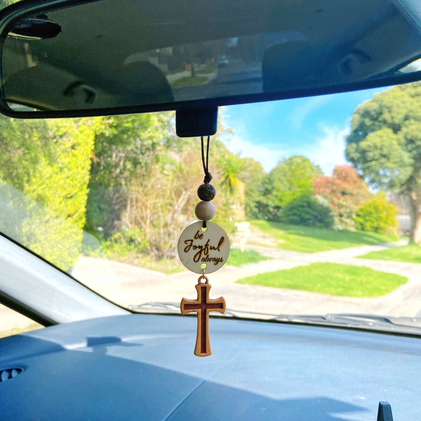 Simple Wooden Cross with Essential Oil beads & Scripture Tag