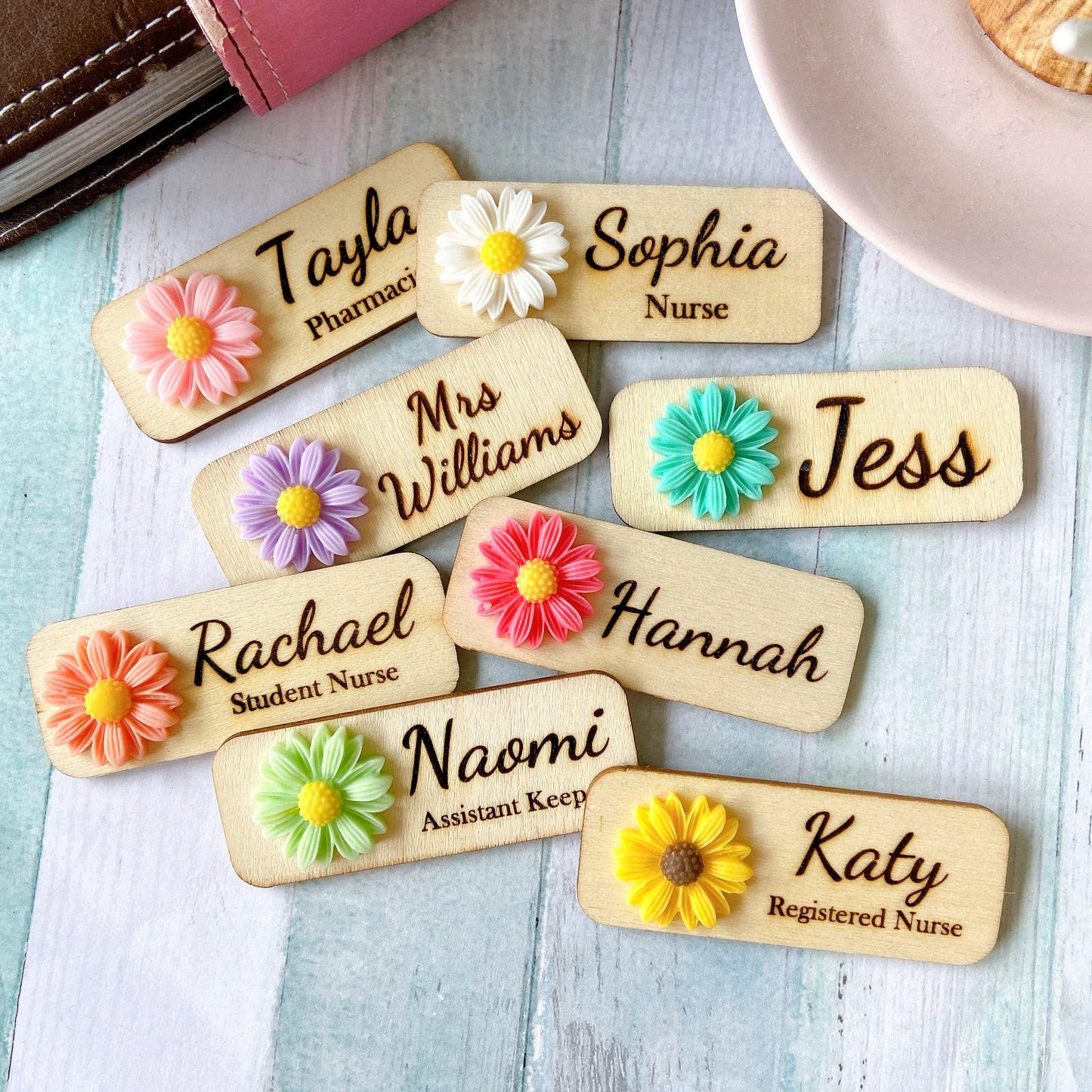 Yellow Chrysanthemum Flower Personalized Name Tag