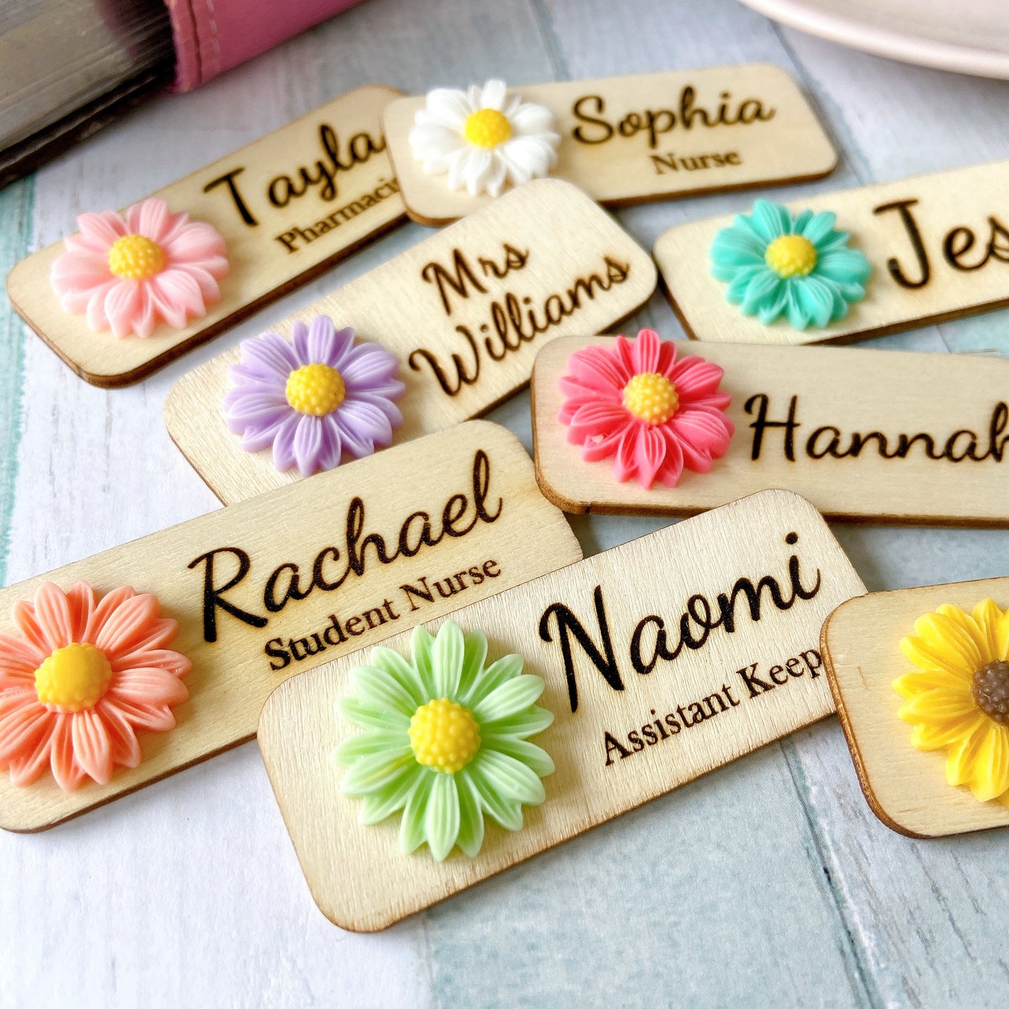 Yellow Chrysanthemum Flower Personalized Name Tag