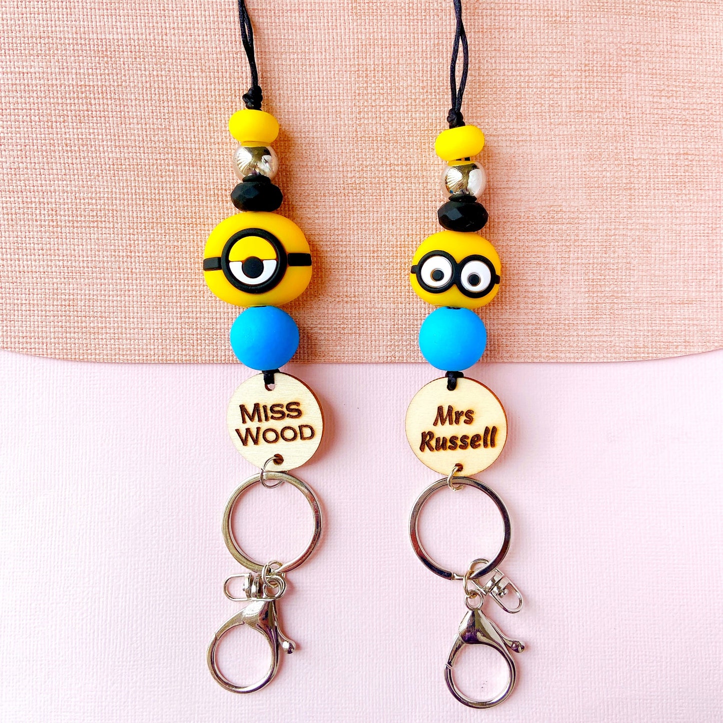 Minions Kevin and Carl Personalized Name Teacher ID Key Lanyard