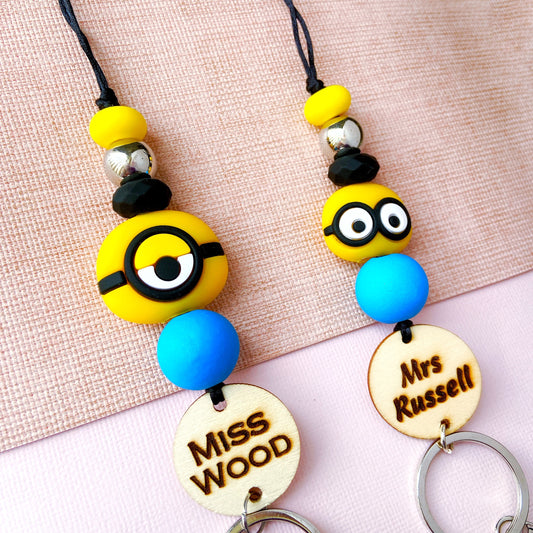 Minions Kevin and Carl Personalized Name Teacher ID Key Lanyard