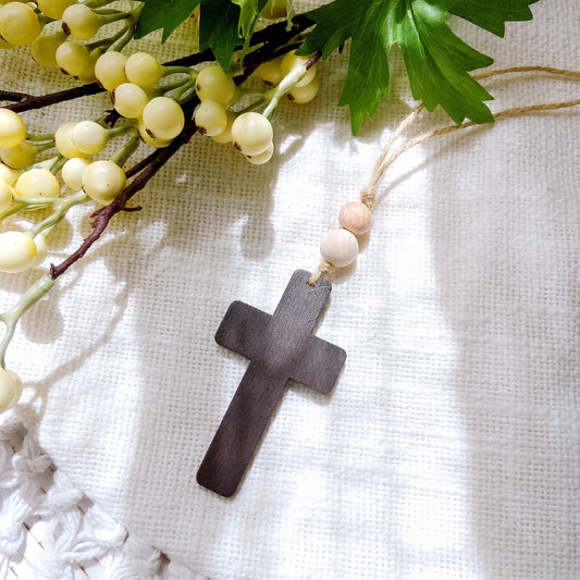 Large Wooden Cross Essential Oil Car Rear Mirror Hanging Charm