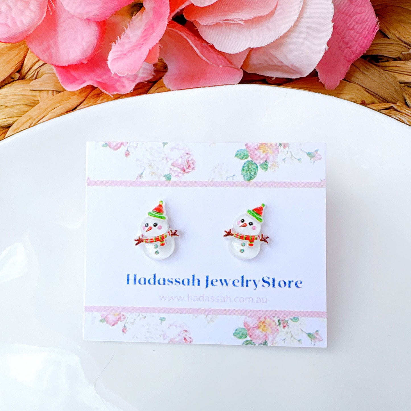 Snowman Christmas Joy Surgical Steel Hypoallergenic Stud Earrings