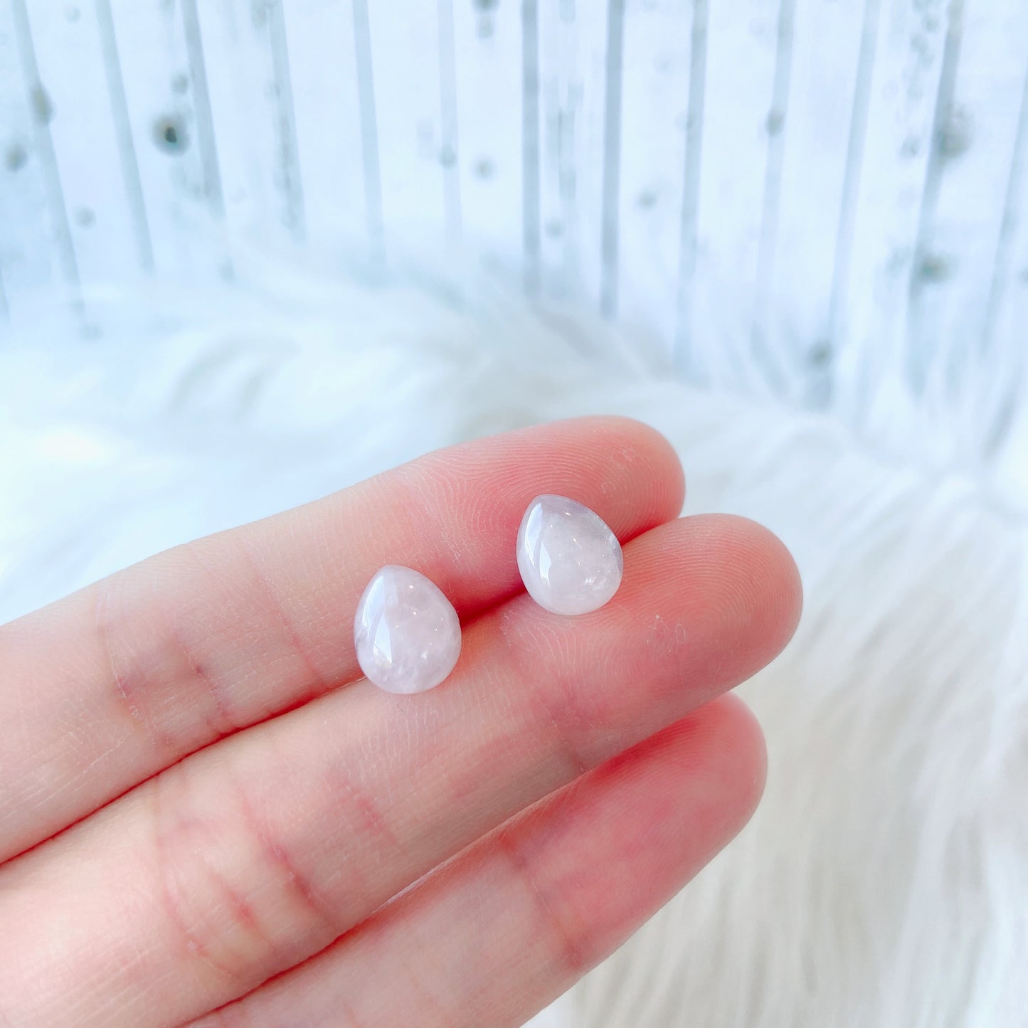 Rose Quartz 8 x 10mm Teardrop Natural Stone Earrings