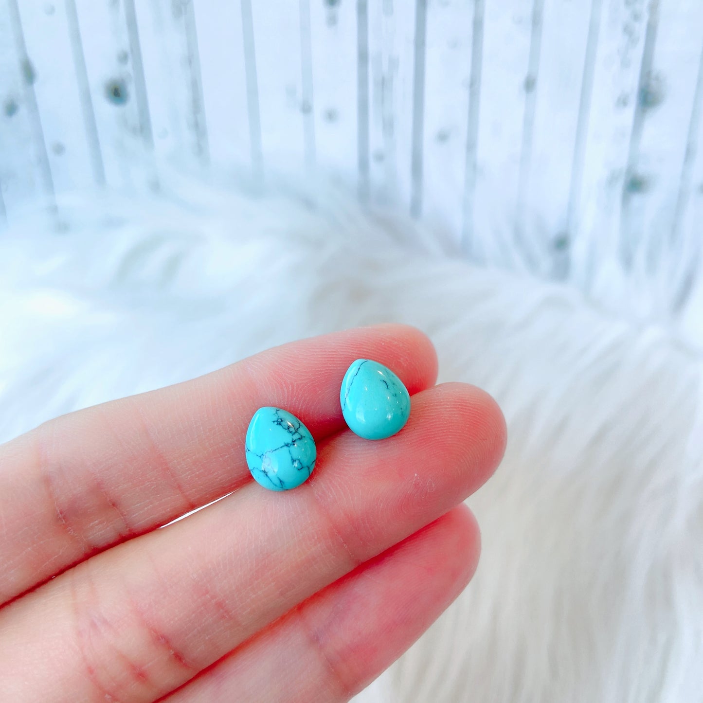 Blue Turquoise 8 x 10mm Teardrop Natural Stone Earrings