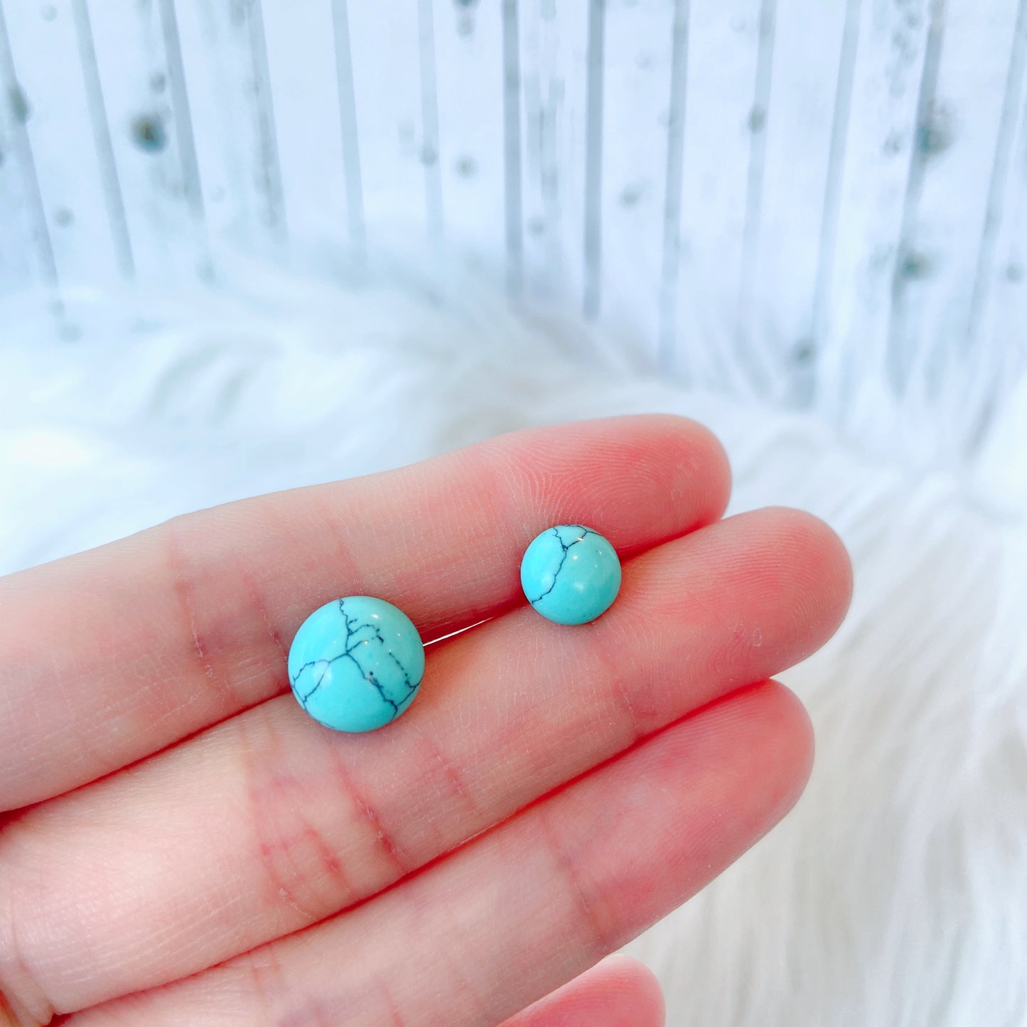 Blue Turquoise 8mm/10mm Round Natural Stone Earrings