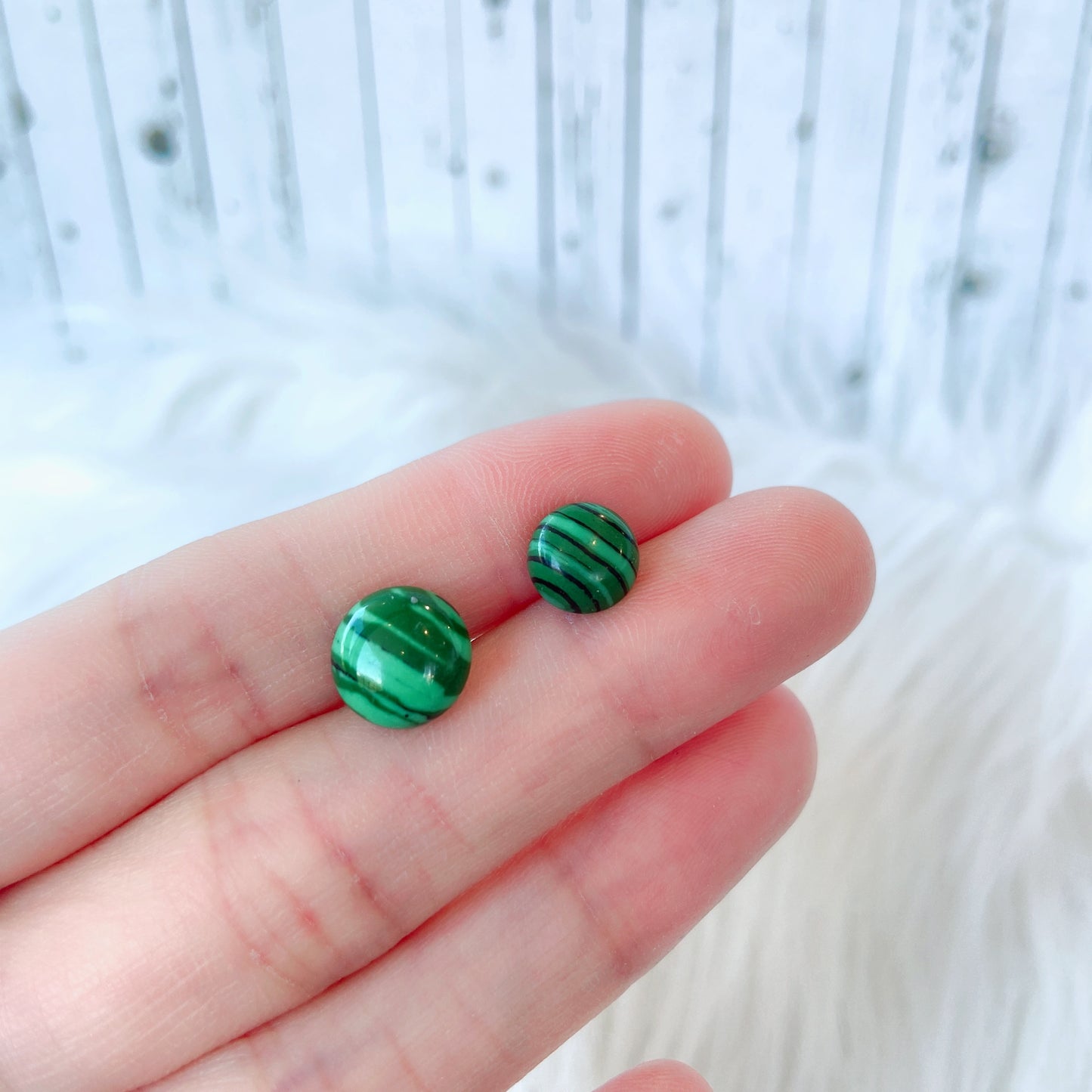Malachite 8mm/10mm Round Natural Stone Earrings