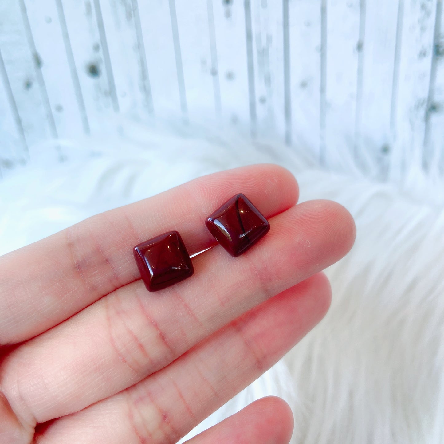 Red Jasper 10mm Square Natural Stone Earrings