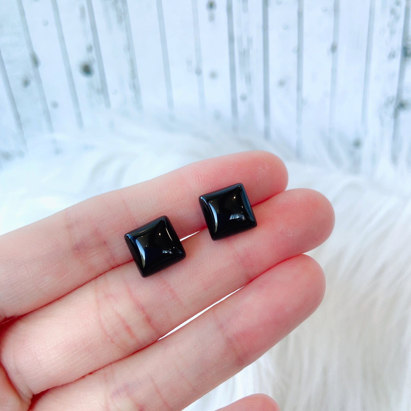 Black Onyx 10mm Square Natural Stone Earrings