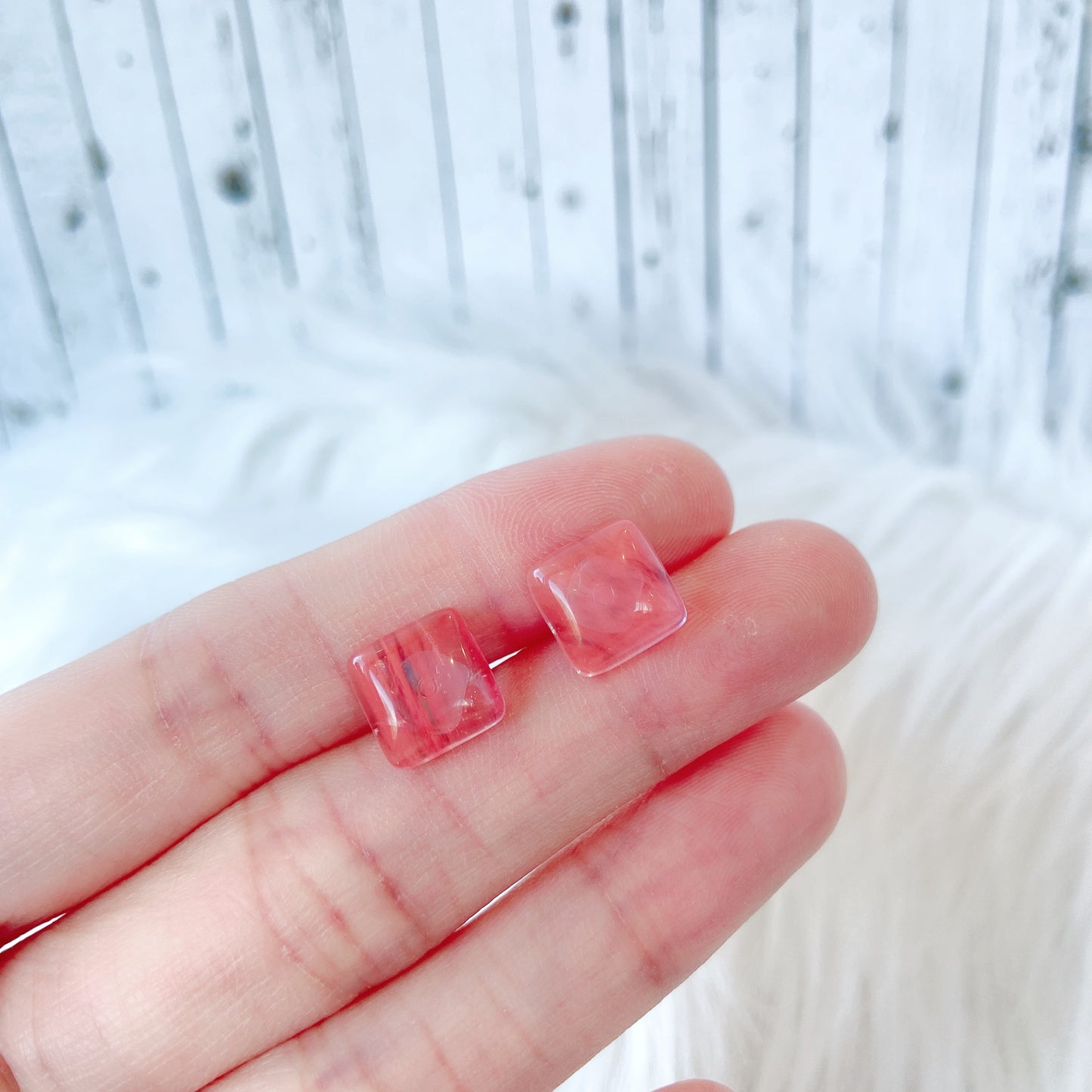 Strawberry Quartz 10mm Square Natural Stone Earrings