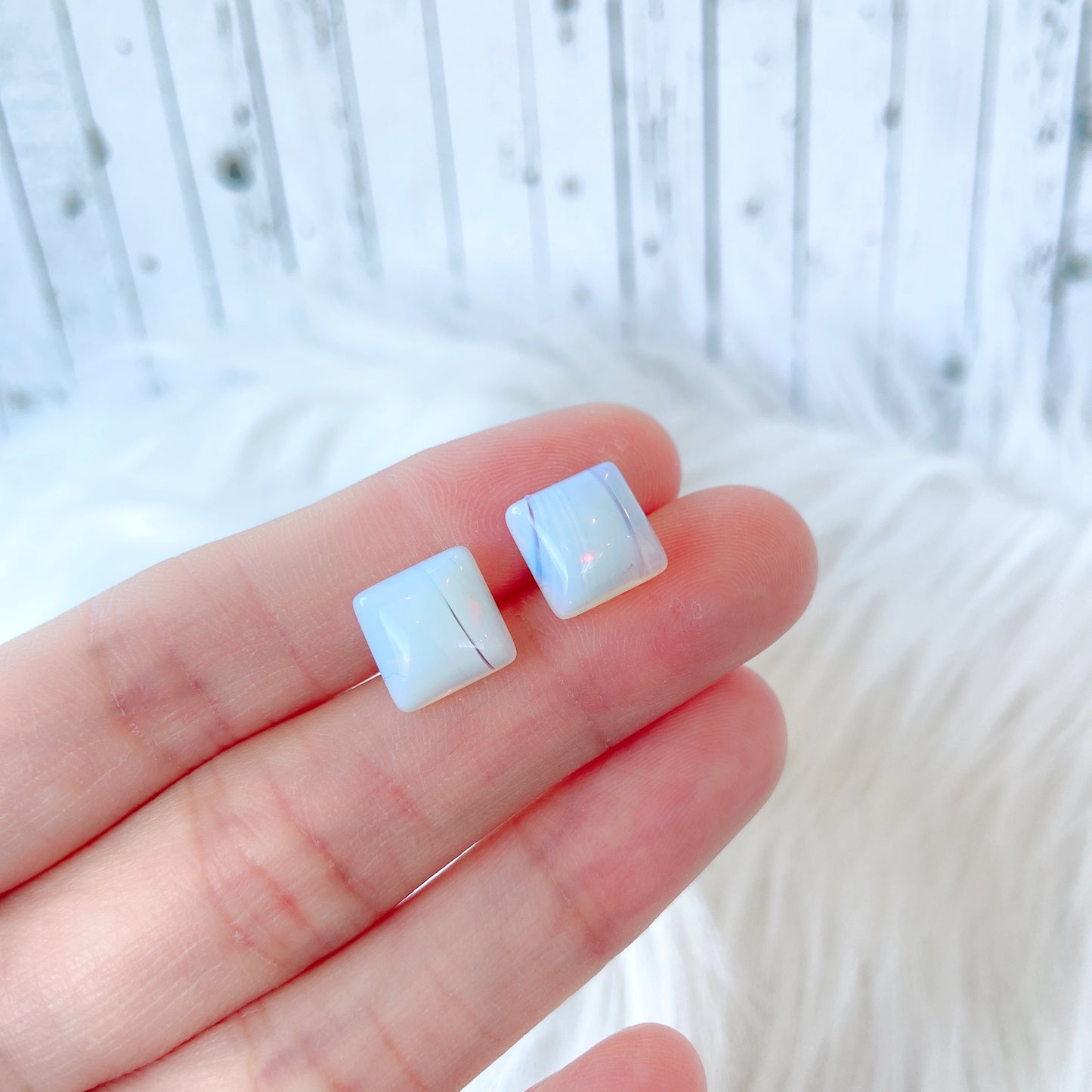 Opalite 10mm Square Natural Stone Earrings