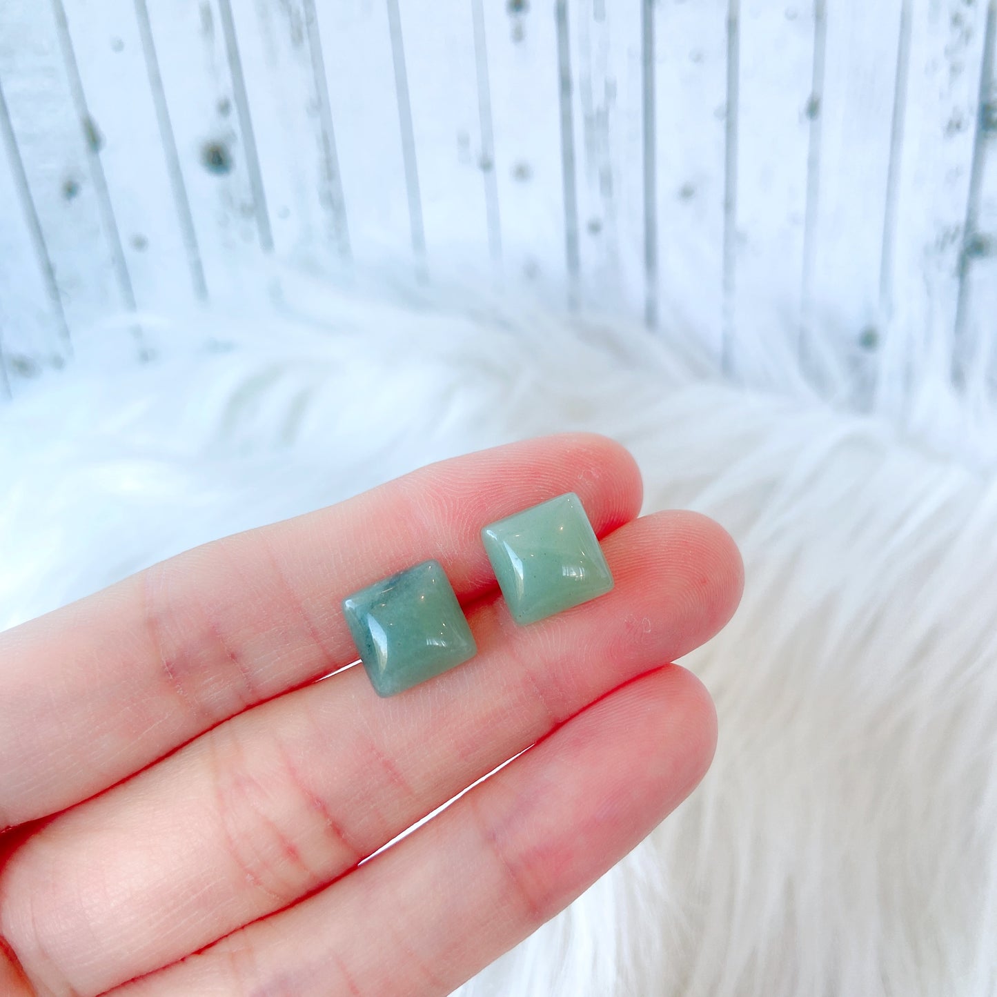 Aventurine 10mm Square Natural Stone Earrings