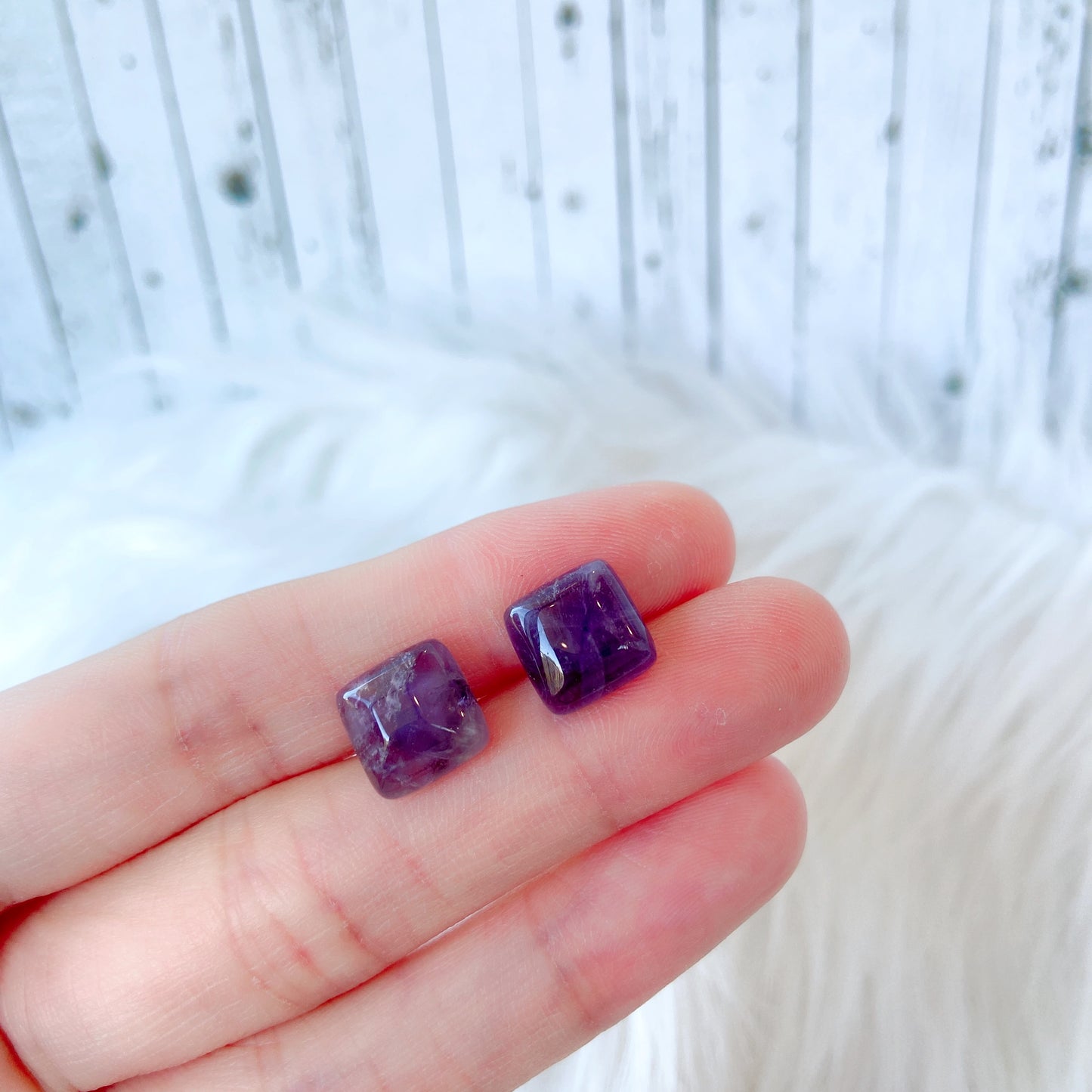 Amethyst 10mm Square Natural Stone Earrings