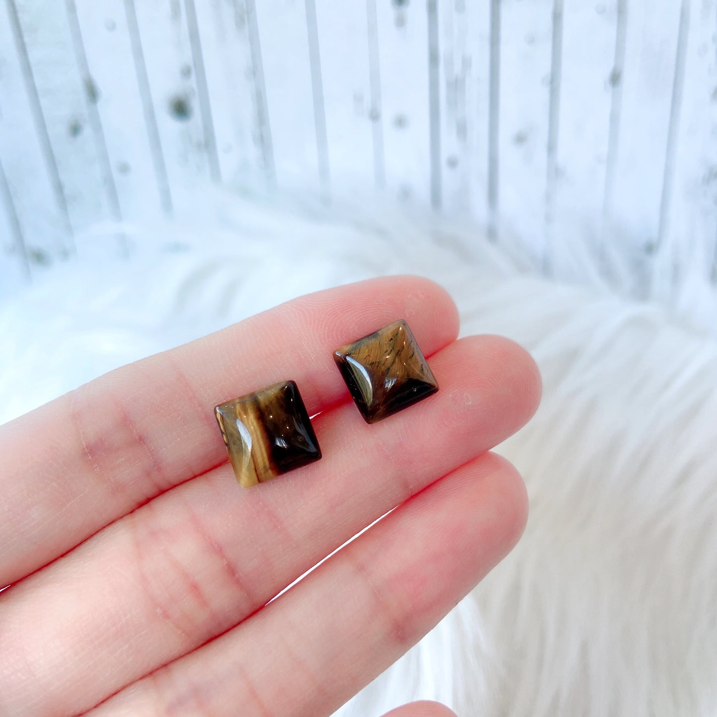 Tiger Eye 10mm Square Natural Stone Earrings