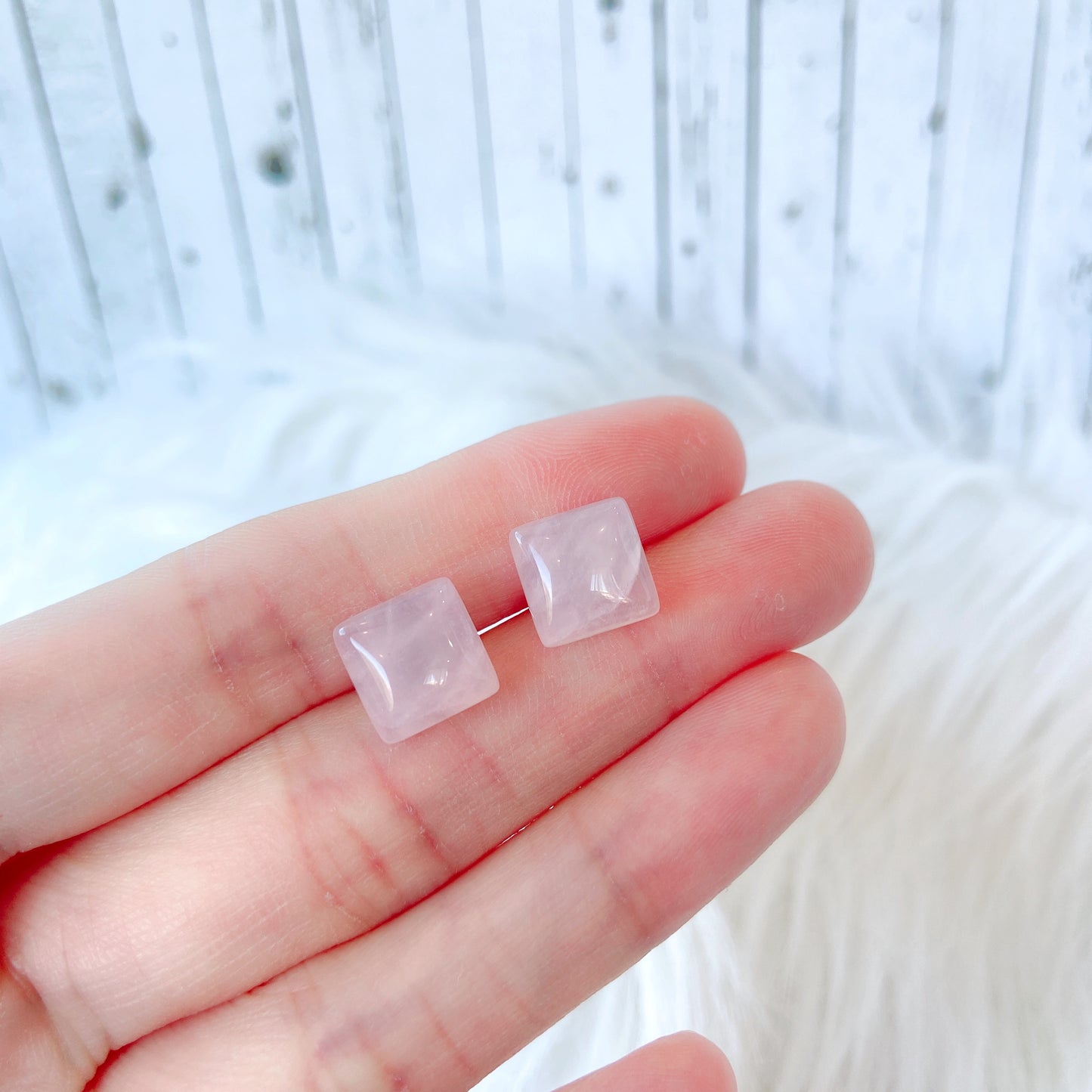 Rose Quartz 10mm Square Natural Stone Earrings