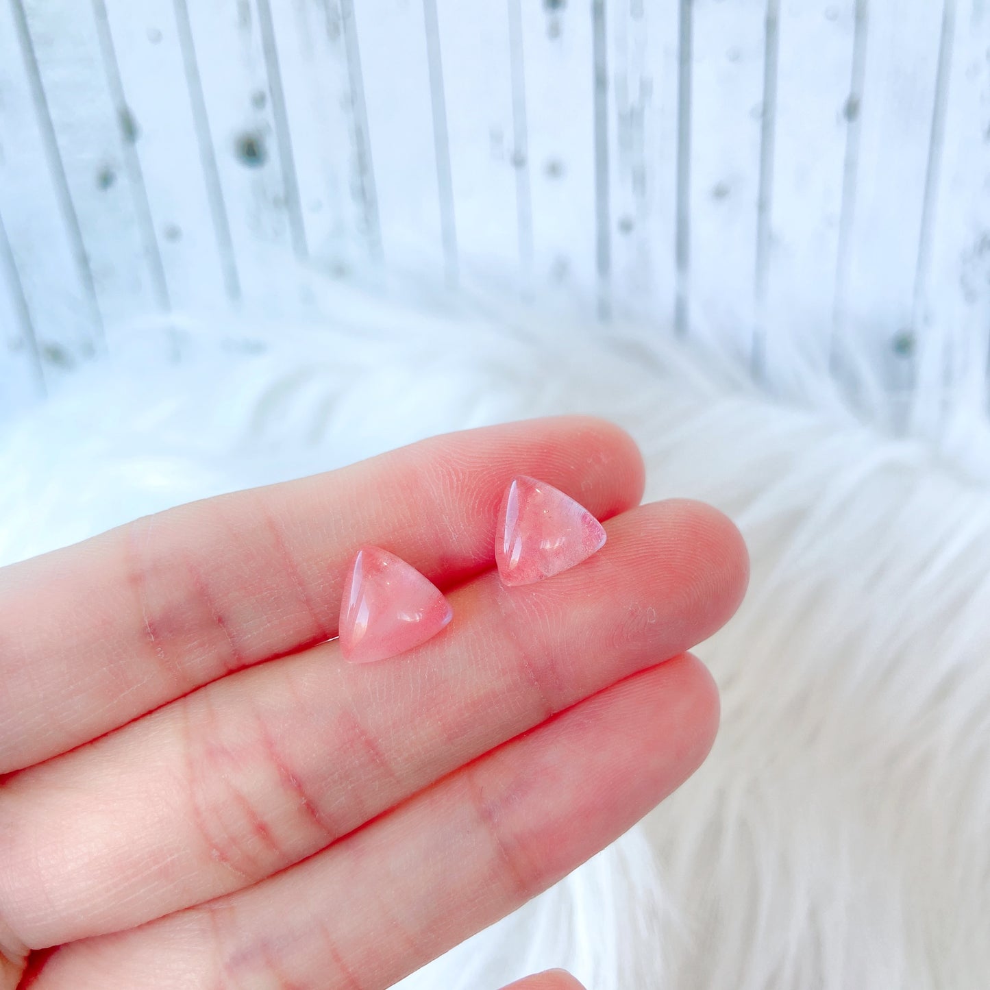 Strawberry Quartz 10mm Triangle Natural Stone Earrings