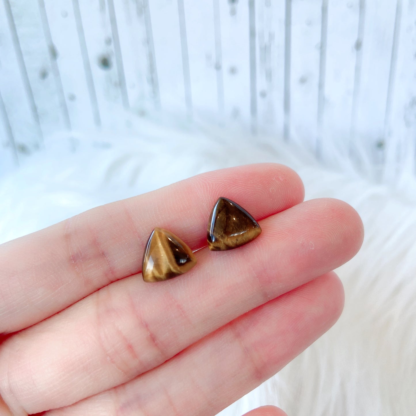 Tiger Eyes 10mm Triangle Natural Stone Earrings